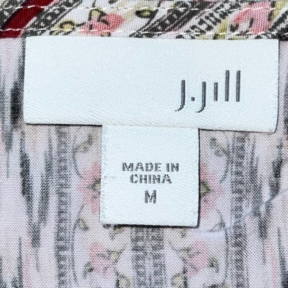 J.Jill Women’s Red Cream Boho Long Sleeve Pattern Shirt Blouse Top Size M - Picture 5 of 6